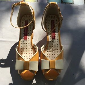 B.A.I.T patent mustard peep toe heels